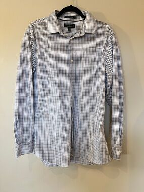 Banana Republic White and Blue Checked Dress Shirt